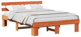 vidaXL Κρεβάτι με Κεφαλάρι Καφέ 150x200 εκ. Μασίφ Ξύλο Πεύκου
