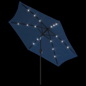 Ομπρέλα Κήπου με LED Αζούρ 300 εκ. με Ατσάλινο Ιστό - Μπλε
