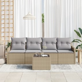 vidaXL Σετ 5 Τεμαχίων Σαλονιού Κήπου με Μαξιλάρια Μπεζ Ρατάν