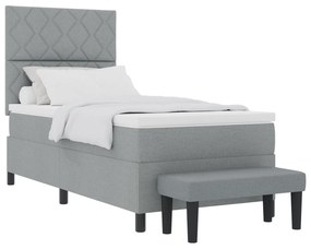 vidaXL Κρεβάτι με Στρώμα & Πάγκο Φωτεινό Γκρι 90x200 εκ. Ύφασμα