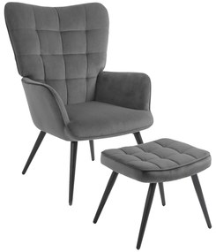 HOMCOM Πολυθρόνα Relax με Οθωμανικό, Σετ 2 τεμαχίων, Γκρι