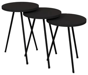 Βοηθητικό τραπέζι Sebko pakoworld σετ 3τεμ ανθρακί μελαμίνης-μαύρο μέταλλο Model: 321-000041