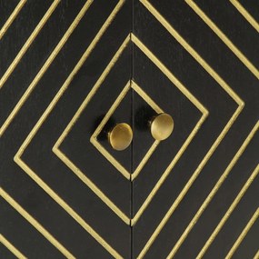 Ντουλάπι με 2 Πόρτες Μαύρο/Χρυσό 55x30x75 εκ. Μασίφ Ξύλο Μάνγκο - Μαύρο