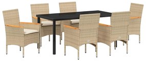 vidaXL Σέτ φαγητού για κήπο με μαξιλάρι 7 pcs Μπεζ Πολυ ράταν