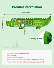 VEVOR Crocodile Activity Wall Busy Board Panels 9 Activities Sensory Wall Panel
