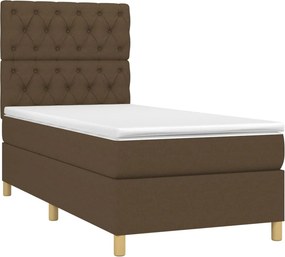 vidaXL Κρεβάτι Boxspring με Στρώμα &amp; LED Σκ.Καφέ 80x200 εκ. Υφασμάτινο