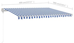 Τέντα Συρόμενη Χειροκίνητη με Στύλους Μπλε / Λευκό 4 x 3 μ. - Μπλε