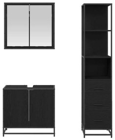 vidaXL Σετ Επίπλων Μπάνιου με ράφι 3 pcs Μαύρη Οξυά Επεξεργασμένο ξύλο