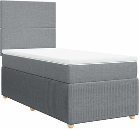 vidaXL Κρεβάτι Boxspring με Στρώμα Ανοιχτό Γκρι 90x190 εκ. Υφασμάτινο