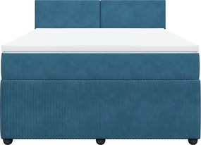 vidaXL Κρεβάτι Boxspring με Στρώμα Μπλε 160x200 εκ. Βελούδινο