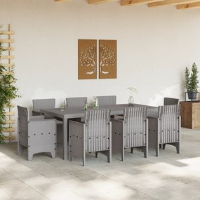 vidaXL Σετ Γευμάτων Κήπου 9 Τεμαχίων με Μαξιλάρια Ανοιχτό Γκρι Πολυ Ρατάν