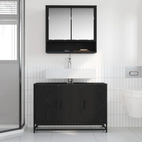 vidaXL Σετ Επίπλων Μπάνιου με ράφι 2 pcs Μαύρη Οξυά Επεξεργασμένο ξύλο