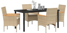 vidaXL Σέτ φαγητού για κήπο με μαξιλάρι 5 pcs Μπεζ συνθετικό ρατάν