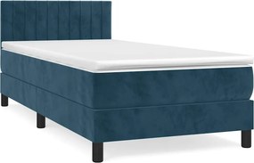 vidaXL Κρεβάτι Boxspring με Στρώμα Σκούρο Μπλε 100x200 εκ. Βελούδινο