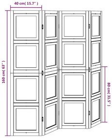 Διαχωριστικό Χώρου με 4 Πάνελ Λευκό από Μασίφ Ξύλο Παυλώνιας - Λευκό
