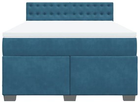 Κρεβάτι Boxspring με Στρώμα Μπλε 160x200 εκ. Βελούδινο - Μπλε