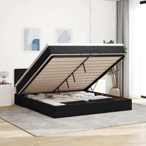 vidaXL Οθωμανικό κρεβάτι με στρώματα &amp; LEDs Μαύρο 200x200cm Velvet