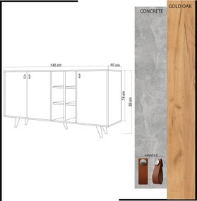 Μπουφές - Prilika - Χρώμα Λευκό Δρυς - 140x40x89εκ