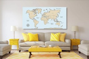 Εικόνα μπεζ παγκόσμιου χάρτη σε μπλε φόντο - 120x60