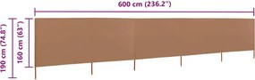 vidaXL Προστατευτικό Αέρα με 5 Πάνελ Taupe 600 x 160 εκ. Υφασμάτινο