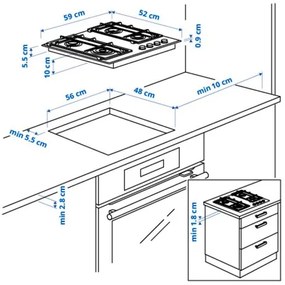 VASASTAN εστία υγραερίου/IKEA 500, 59 cm 705.234.49