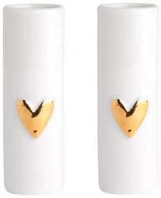 Βάζα Heart (Σετ 2Τμχ) LBTRD0014276 Φ3,5x9cm White-Gold Raeder Porcelain