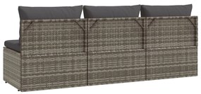 vidaXL Καναπές Κήπου Τριθέσιος Γκρι από Συνθετικό Ρατάν με Μαξιλάρια