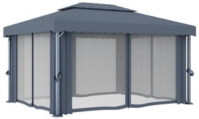 vidaXL Κιόσκι με Κουρτίνα Ανθρακί 4 x 3 μ. Αλουμινίου