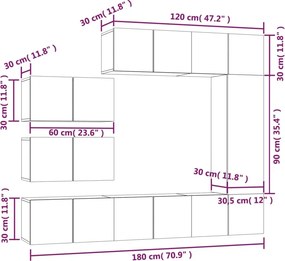 vidaXL Σετ Επίπλων Τηλεόρασης 8 Τεμ. Γκρι Sonoma Επεξεργασμένο Ξύλο
