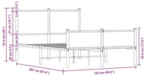 Μεταλλικό πλαίσιο κρεβατιού χωρίς στρώμα καφέ δρυς 120x200 cm - Καφέ
