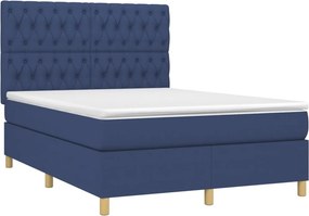 vidaXL Κρεβάτι Boxspring με Στρώμα Μπλε 140x200 εκ. Υφασμάτινο