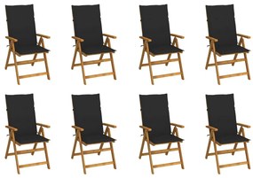 Καρέκλες Κήπου Πτυσσόμ. 8 τεμ. Μασίφ Ξύλο Ακακίας με Μαξιλάρια - Μαύρο