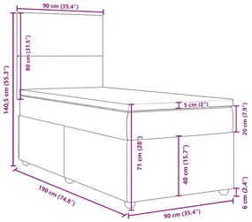 Κρεβάτι Boxspring με Στρώμα Taupe 90x190 εκ.Υφασμάτινο - Μπεζ-Γκρι