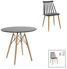 Σετ Τραπεζαρίας Aurora-Julita σετ 3τεμ pp-mdf σε μαύρη-φυσική απόχρωση Φ80x73εκ 80x80x73 εκ.