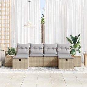 vidaXL Σετ Καναπέ 6 Τεμαχίων με Μάξιλαρια Μπεζ Πολυ Ρατάν