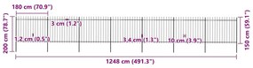 vidaXL Φράχτης Κήπου με Κορυφή Δόρυ Μαύρος Ατσάλινος 1248 x 150 εκ.