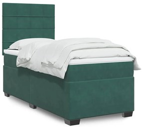 vidaXL Κρεβάτι Boxspring με Στρώμα Σκούρο Πράσινο 100x200εκ. Βελούδινο