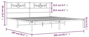 Πλαίσιο Κρεβατιού με Κεφαλάρι Μαύρο 200 x 200 εκ. Μεταλλικό - Μαύρο