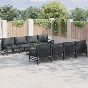 vidaXL Σετ Καναπέ Κήπου με μαξιλάρι 9 pcs Μαύρο Ατσάλι