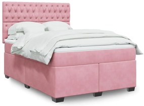vidaXL Κρεβάτι Boxspring με Στρώμα Ροζ 160x200 εκ. Βελούδινο