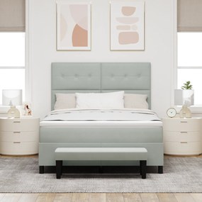 vidaXL Κρεβάτι Box Spring με στρώμα & πάγκο ανοιχτό γκρι 140x190 εκ. βελούδο