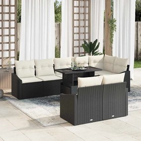 vidaXL Σετ Καναπέ Κήπου 9 pcs Μαύρο και κρεμ 100 x 55 x 73 εκ