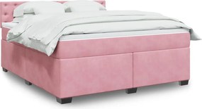 vidaXL Κρεβάτι Boxspring με Στρώμα Ροζ 180x200 εκ. Βελούδινο