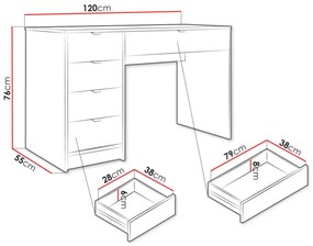 Τραπέζι γραφείου Comfivo J109, Με συρτάρια, Αριθμός συρταριών: 5, 76x120x55cm, 34 kg, Άσπρο | Epipla1.gr