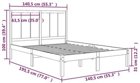 vidaXL Σκελετός Κρεβατιού Χωρίς Στρώμα 135x190 εκ Μασίφ Ξύλο Πεύκου