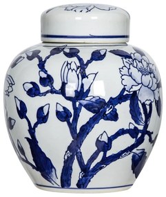 Artekko Melania Διακοσμητικό Δοχείο Βάζο με Καπάκι από Πορσελάνη σε Άσπρο και Μπλε (16x16x19)cm Artekko 60964