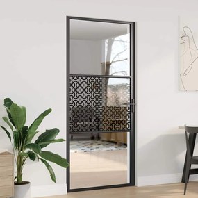 vidaXL Εσωτερική Πόρτα Μαύρο 93 x 201.5 cm Tempered γυαλί, Αλουμίνιο
