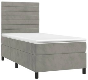 Κρεβάτι Boxspring με Στρώμα Ανοιχτό Γκρι 90x190 εκ. Βελούδινο - Γκρι