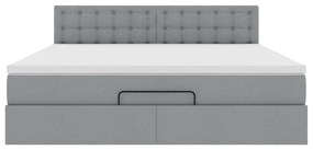 vidaXL Οθωμανικό κρεβάτι με στρώμα ανοιχτό γκρι 160x200cm ύφασμα