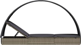 vidaXL Ξαπλώστρα με Στρογγυλή Οροφή Μαύρη 211x57x140 εκ. Συνθ. Ρατάν